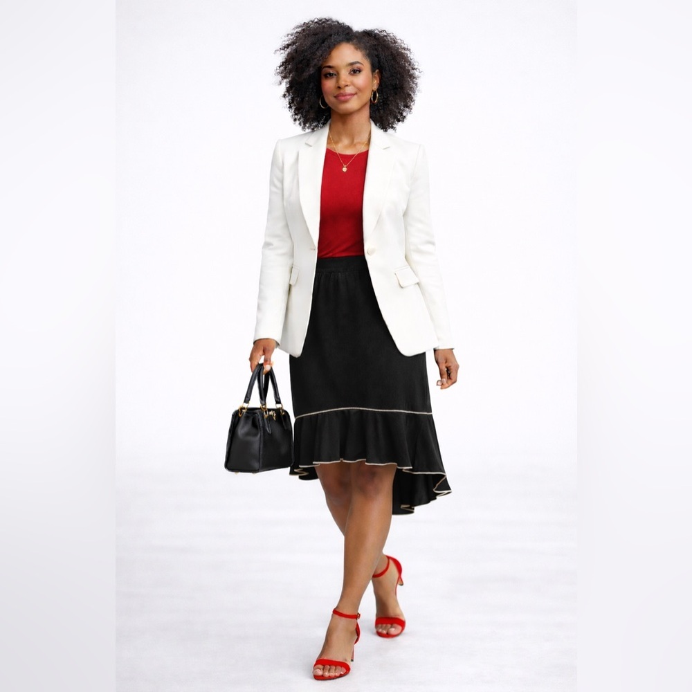 Max Studio Black High Low Midi Skirt Size S | Ruffle Hem Elastic Waist